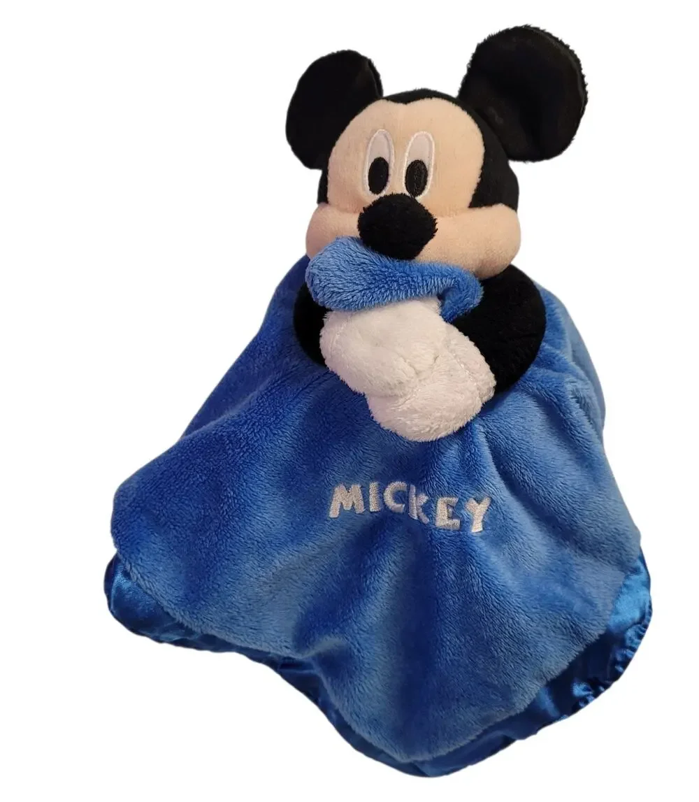 Mickey Mouse Lovey Security Blanket Soft Plush Blue Satin Trim Rattle 13